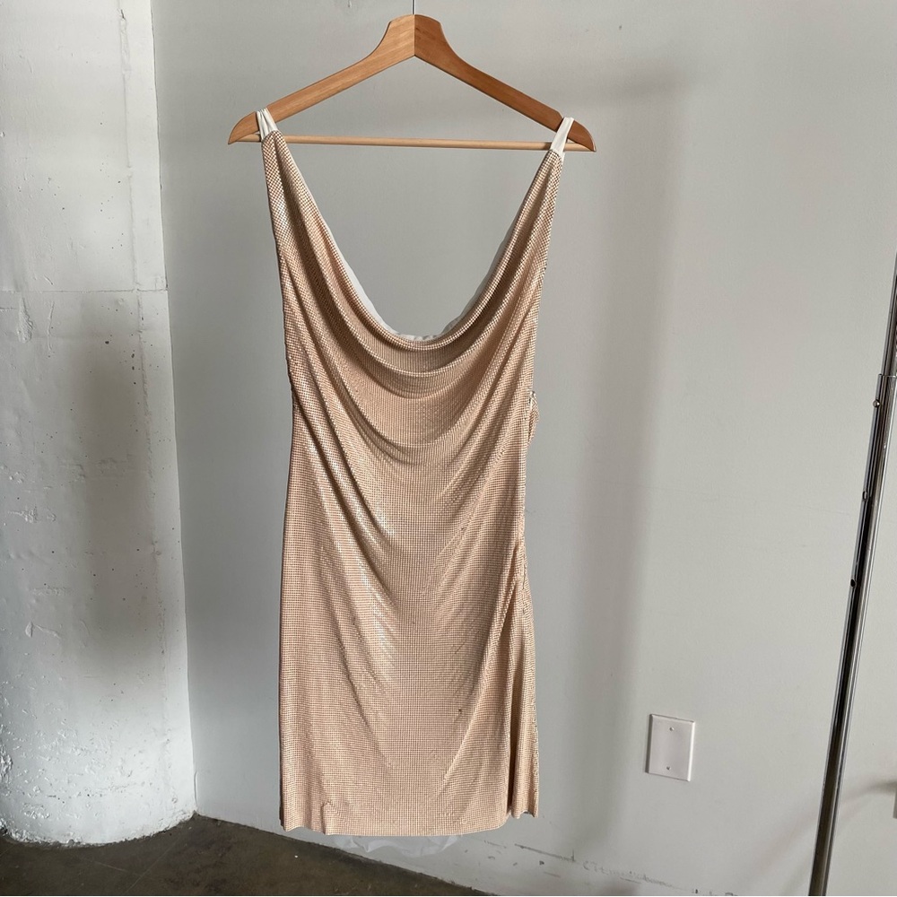 For Love & Lemons Beige Cowl Neck Mini Dress